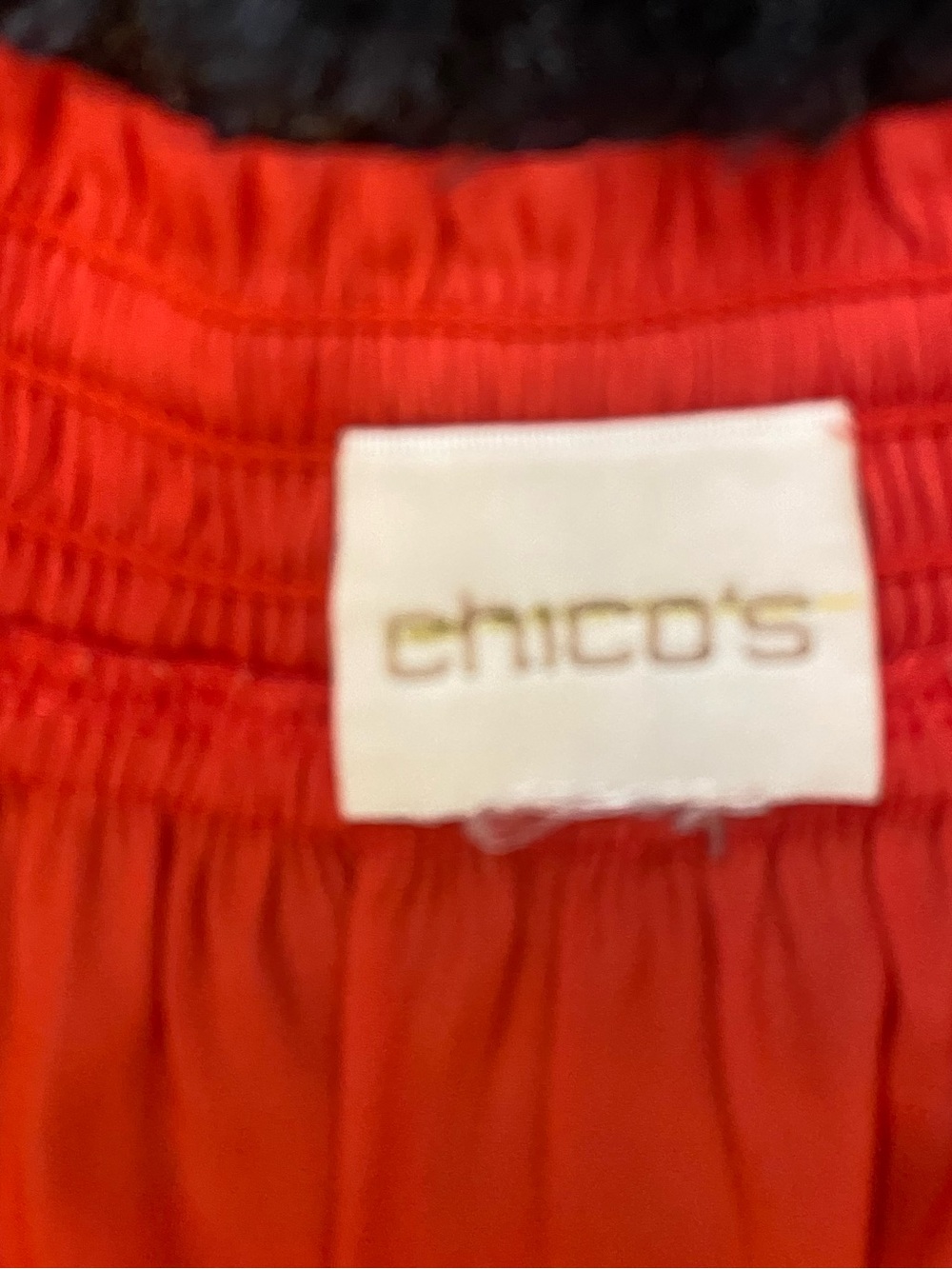 Chico's Bright Red Off-Shoulder Blouse with Crochet Sleeve Trim - Picture 2 of 4